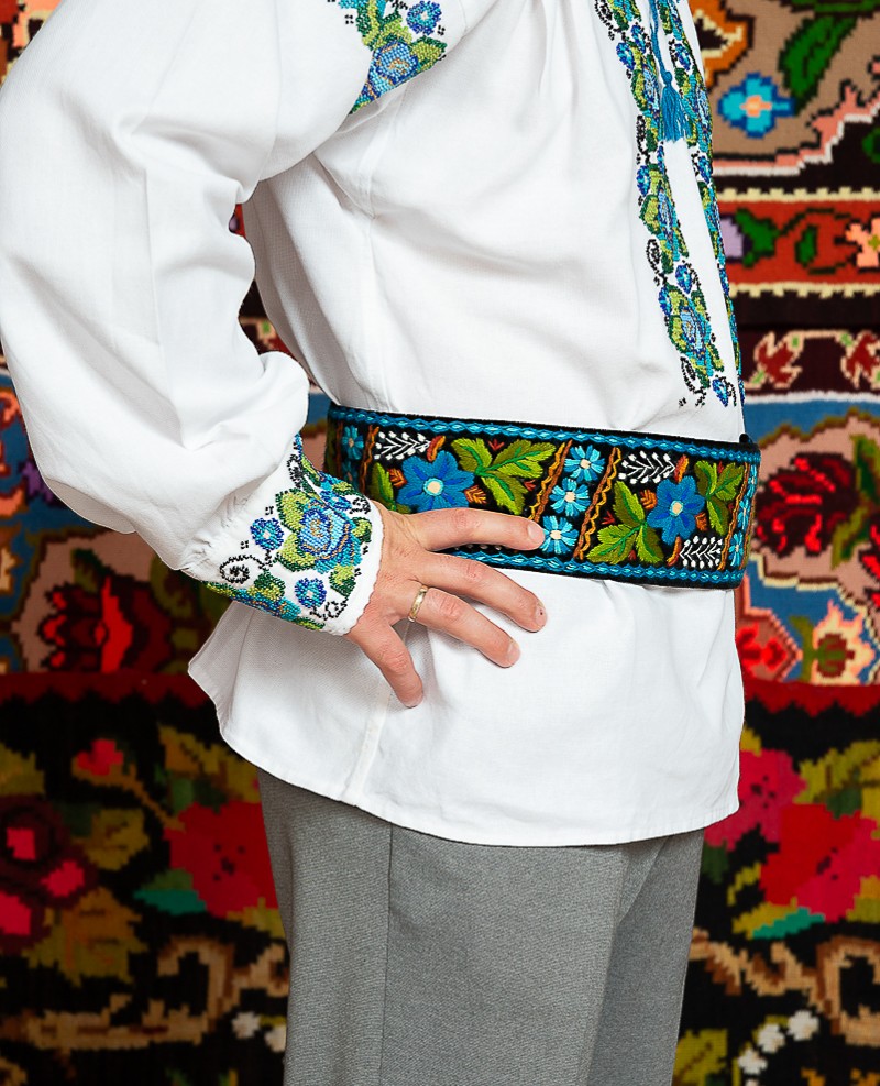 Camasa populara barbat Gabriel cu margele si brau