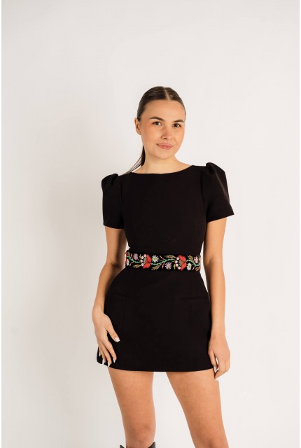 Brau cusut manual cu margele, motiv floral,  lat 6 cm , lungime 100 cm