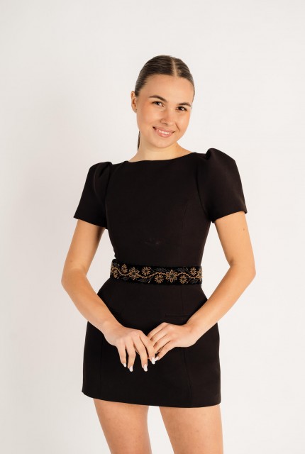 Brau cu margele îngust negru si maro