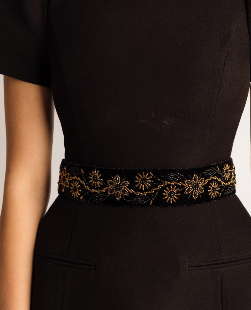 Brau cu margele îngust negru si maro