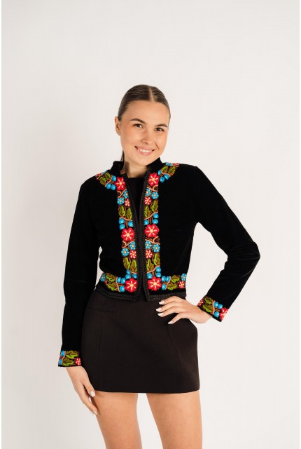 Sacou  Doina din catifea, cusus manual cu motive florale