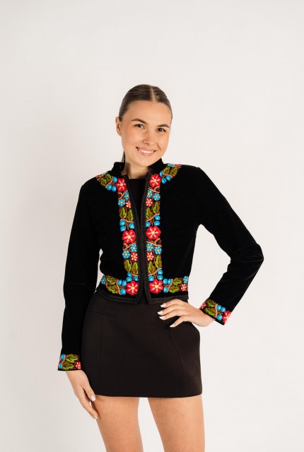 Sacou  Doina din catifea, cusus manual cu motive florale