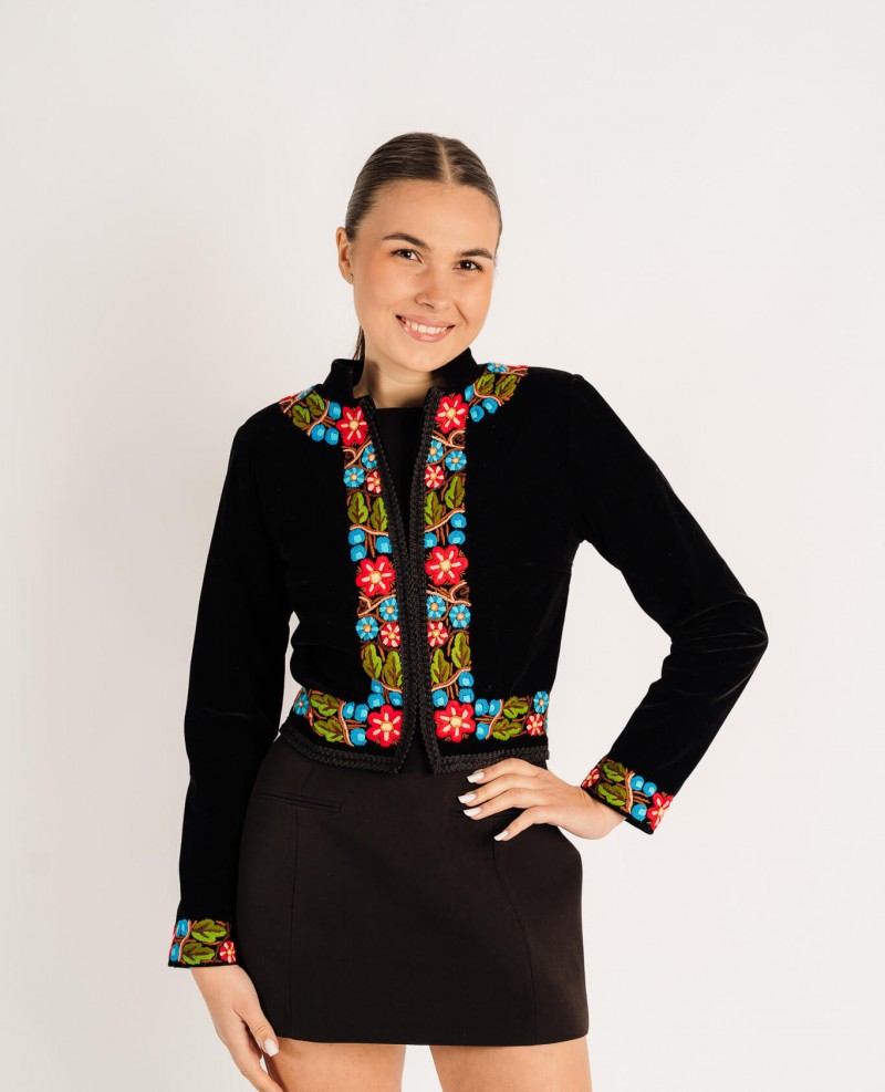 Sacou  Doina din catifea, cusus manual cu motive florale