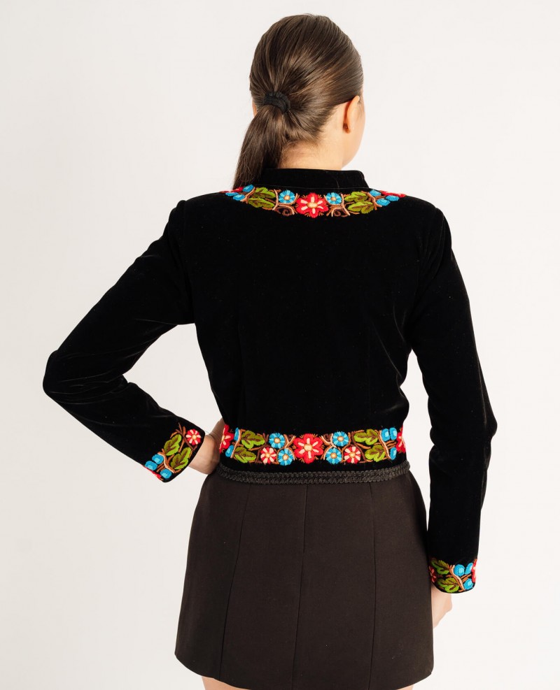 Sacou  Doina din catifea, cusus manual cu motive florale