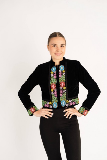 Sacou  Gina din catifea, cusus manual cu margele din motive florale