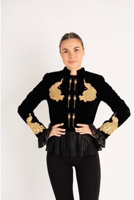 Sacou Păun auriu decorat cu aplicatii din paiete