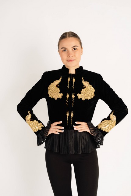 Sacou Păun auriu decorat cu aplicatii din paiete