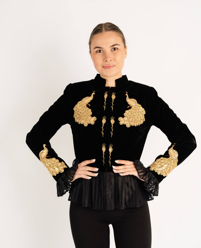 Sacou Păun auriu decorat cu aplicatii din paiete