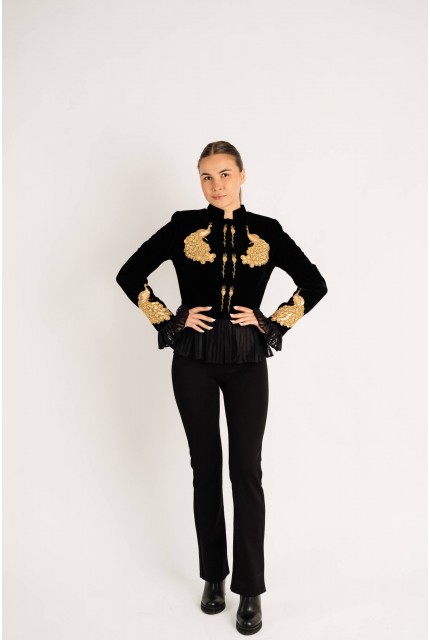 Sacou Păun auriu decorat cu aplicatii din paiete