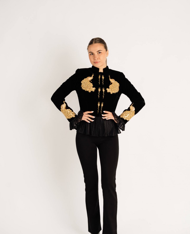 Sacou Păun auriu decorat cu aplicatii din paiete