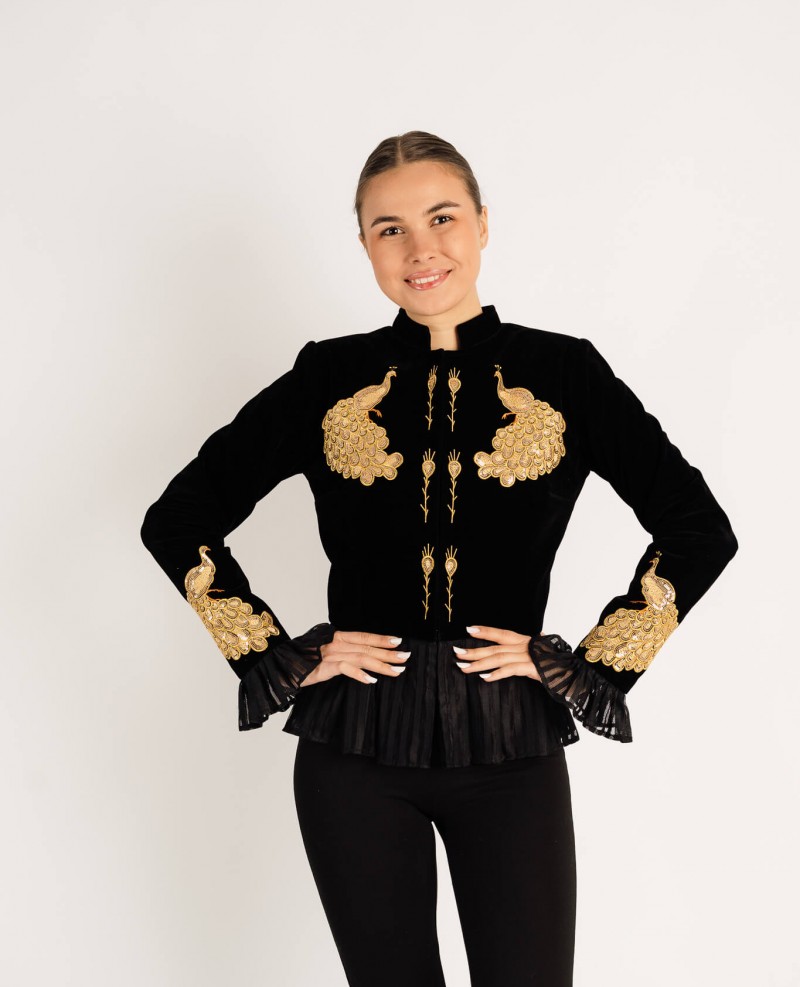 Sacou Păun auriu decorat cu aplicatii din paiete