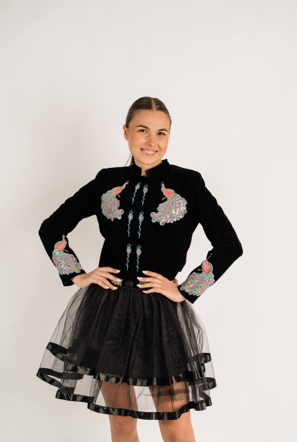 Sacou Păun colorat decorat cu aplicatii din paiete