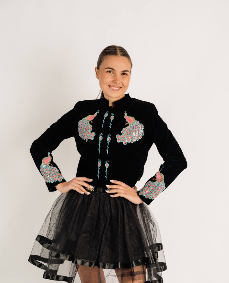 Sacou Păun colorat decorat cu aplicatii din paiete