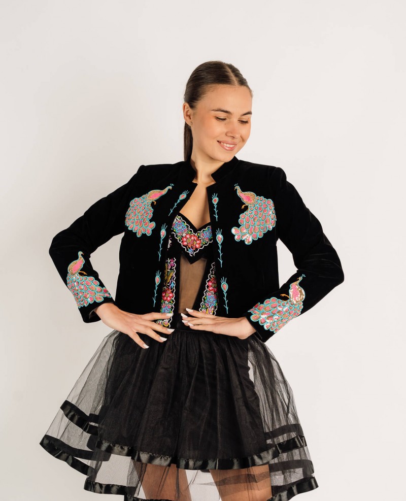 Sacou Păun colorat decorat cu aplicatii din paiete