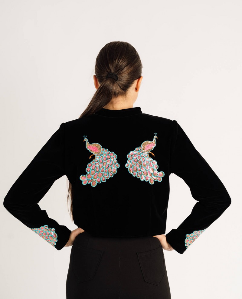 Sacou Păun colorat decorat cu aplicatii din paiete