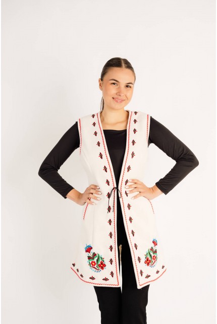 Vestă Monica alba cu motive florale - Valea Somesului