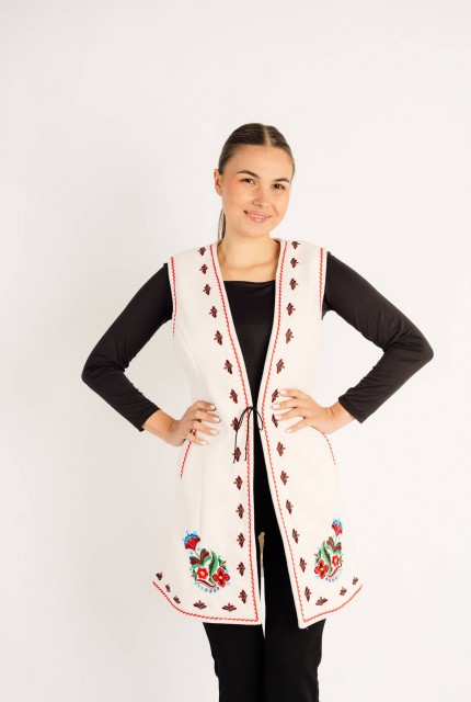 Vestă Monica alba cu motive florale - Valea Somesului