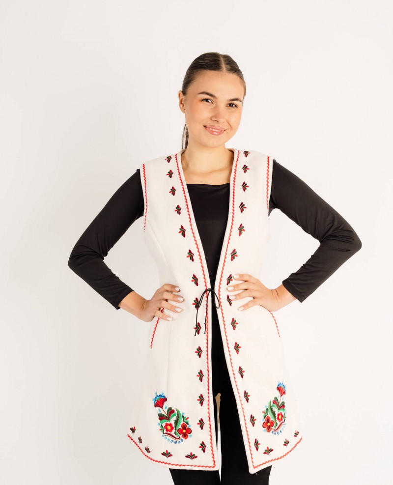 Vestă Monica alba cu motive florale - Valea Somesului
