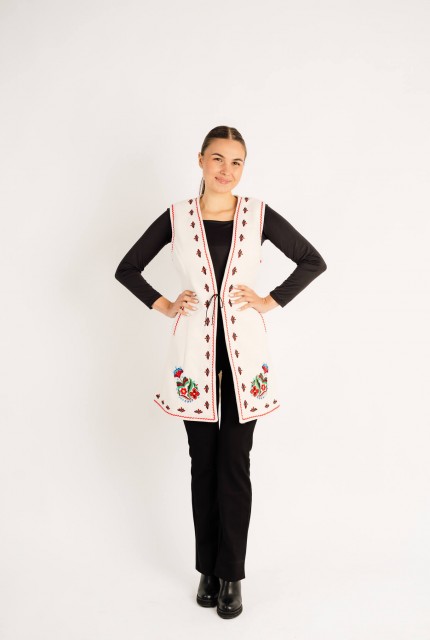 Vestă Monica alba cu motive florale - Valea Somesului