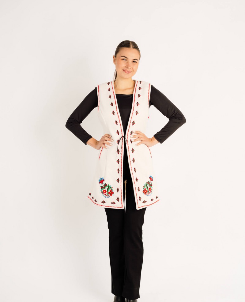 Vestă Monica alba cu motive florale - Valea Somesului