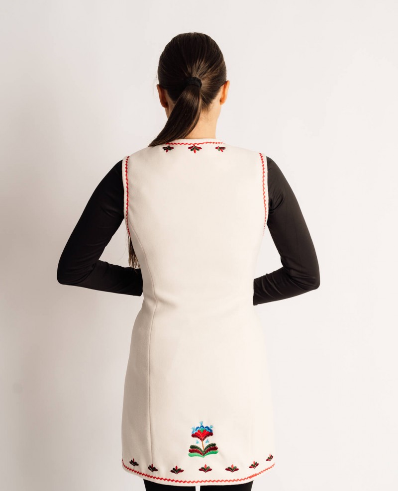 Vestă Monica alba cu motive florale - Valea Somesului