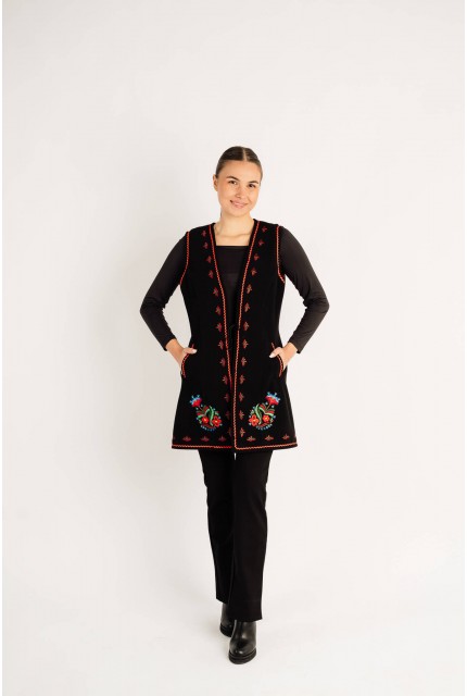 Vestă Monica nragra cu motive florale - Valea Somesului