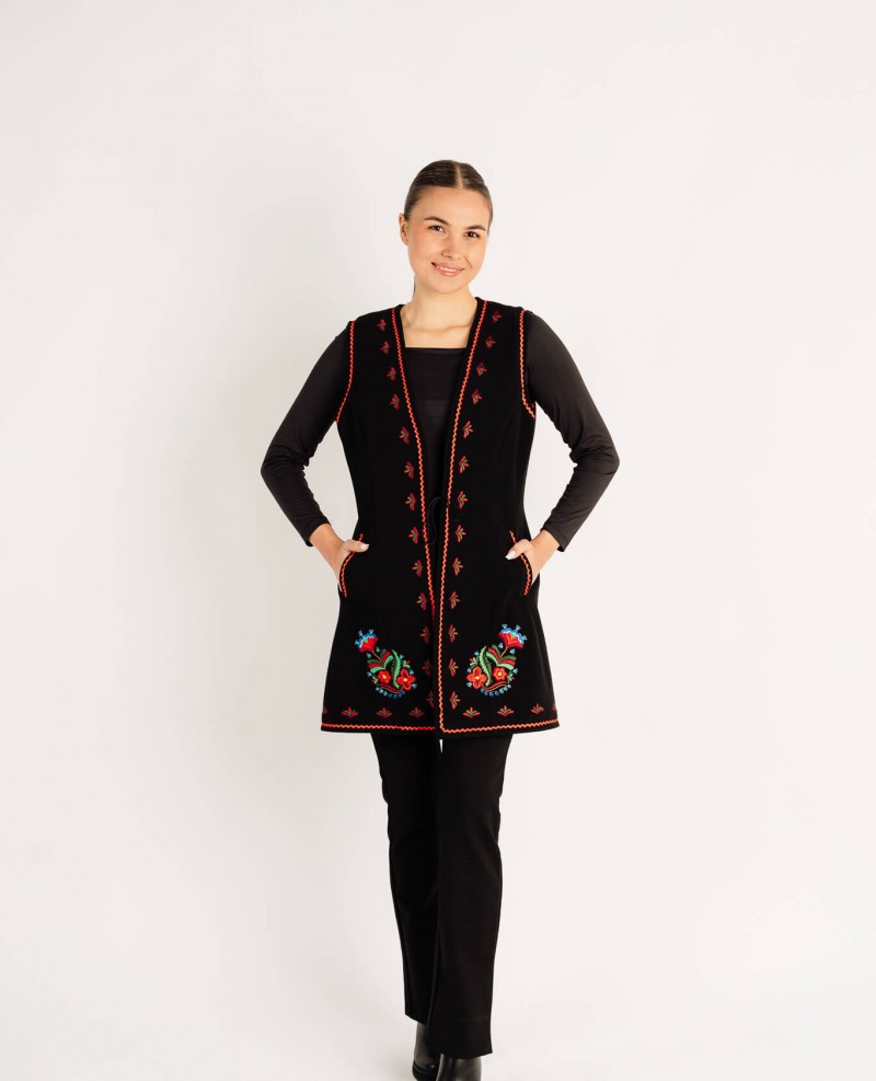 Vestă Monica nragra cu motive florale - Valea Somesului