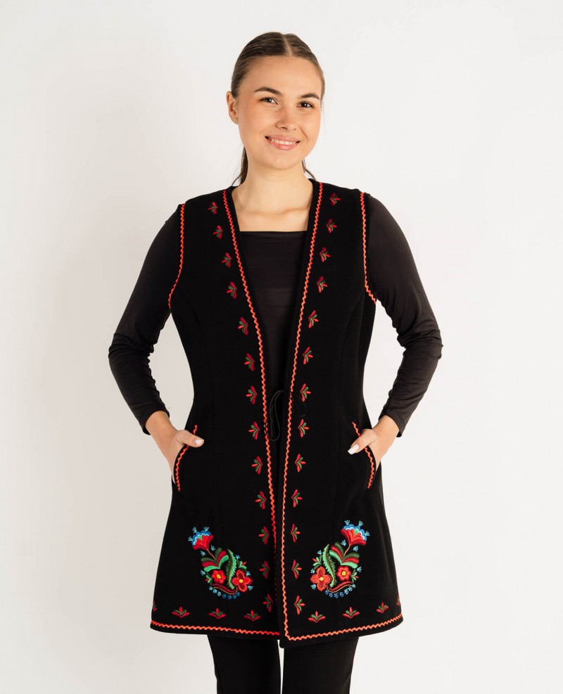 Vestă Monica nragra cu motive florale - Valea Somesului